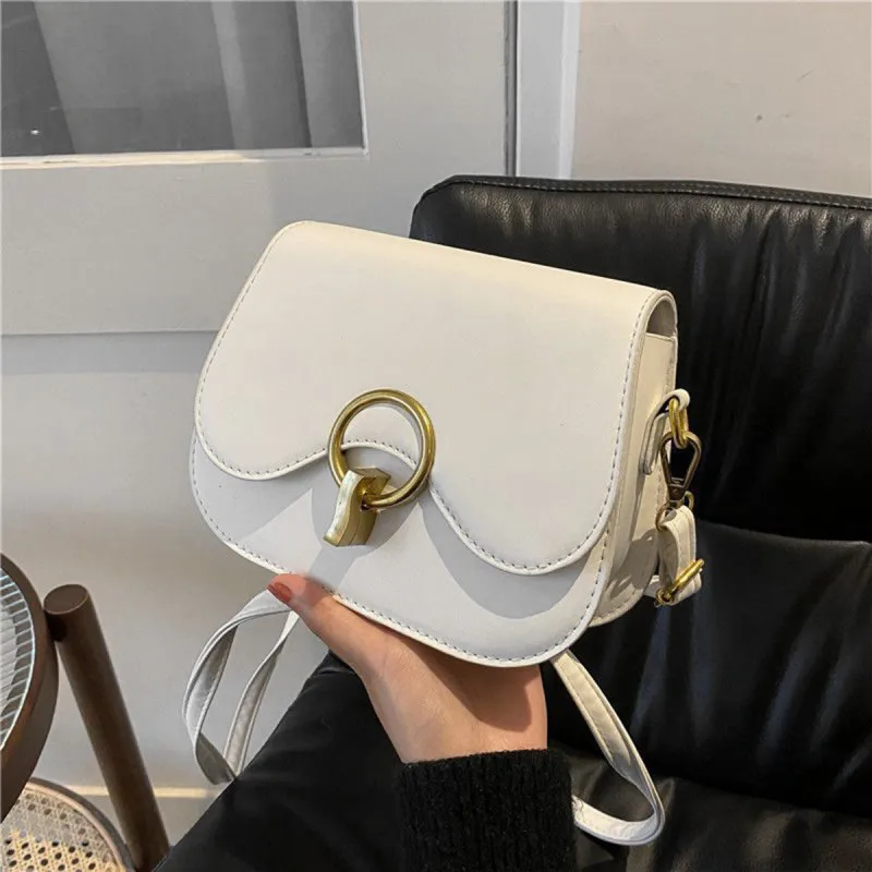 New Flap Crossbody Bags For Women Fashion Lock Design Shoulder Bag Solid Color Pu Leather Ladies Saddle Handbags Cross Body