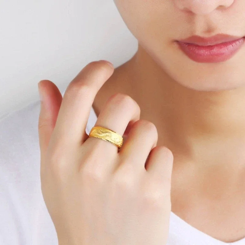 

Ring for Man Luxury Engraving Dragon Adjustable Ring Fashion Jewelry Male Two Color Yellow/White Gold Finger Ring Gift