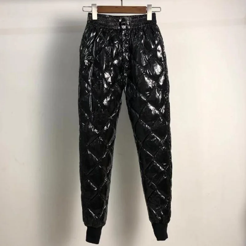 

Bright Face Diamond Plaid Women Cotton Pants High Street Fashion Casual Thicken Trousers 2023 Winter Female Warm Pencil Pants