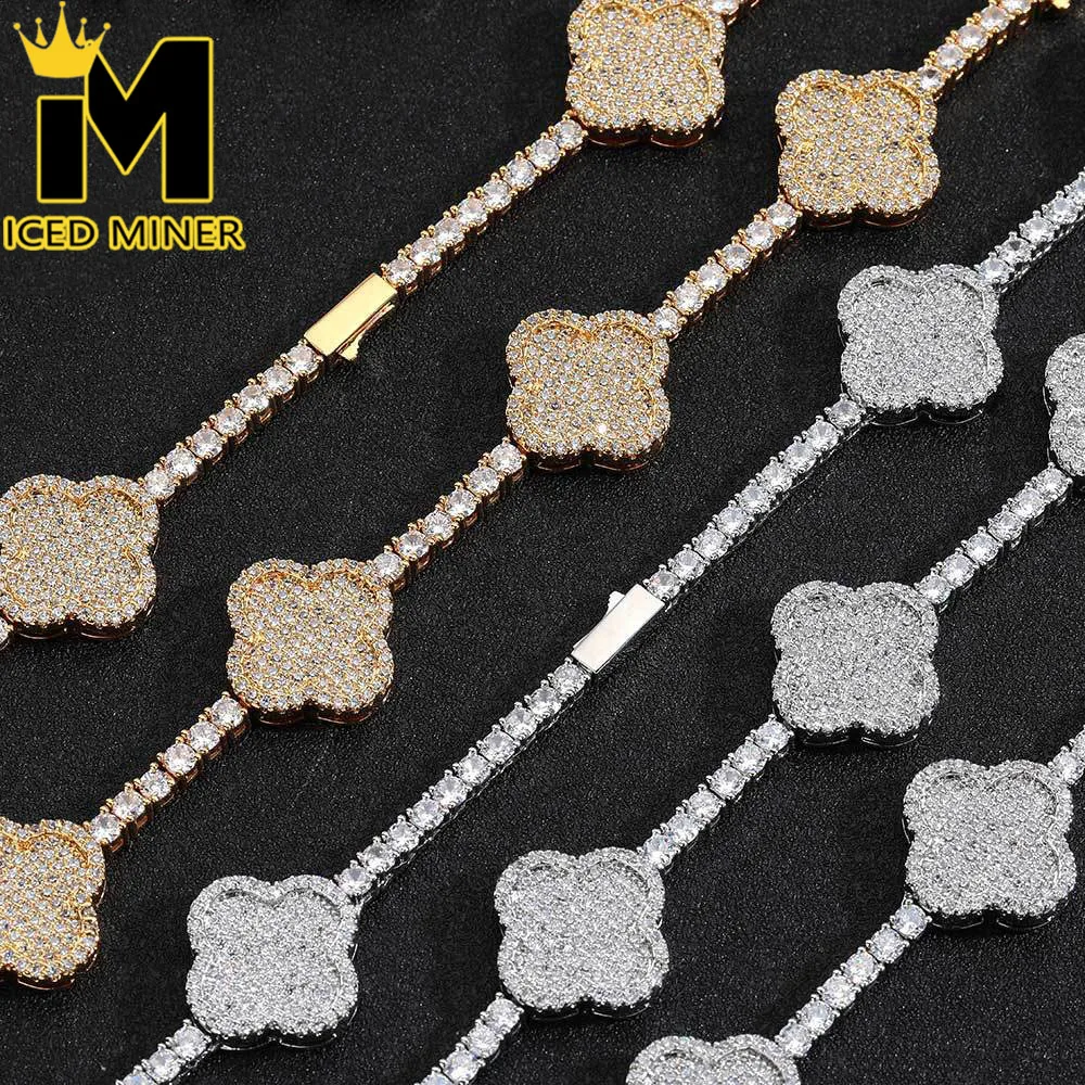 

3.5mm 5A Zircon Clover Necklace Iced Out Tennis Chain Necklaces for Men Women Link Cuban Hip Hop Jewelry Free Shipping