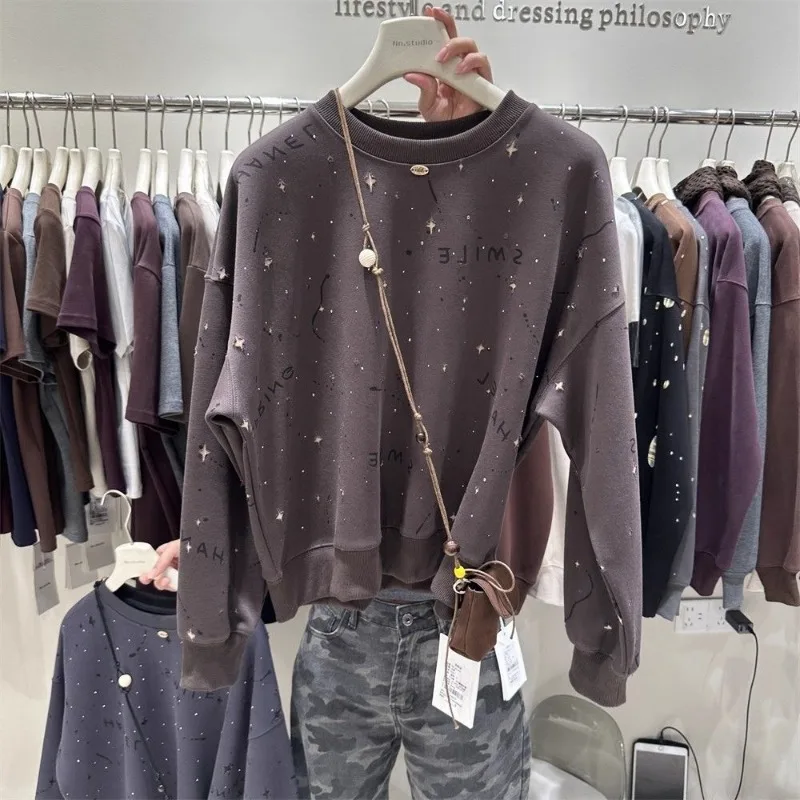 خريف جديد المرأة معطف قصير فضفاض الأوروبي بأكمام طويلة البلوز جولة الرقبة البلوز #3