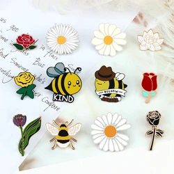 Romantic Brooches Couple Red Black Rose Enamel Pin Cute Bees Daisy Lotus Tulip Jacket Badge Fashion Jewelry Valentine's Day Gift