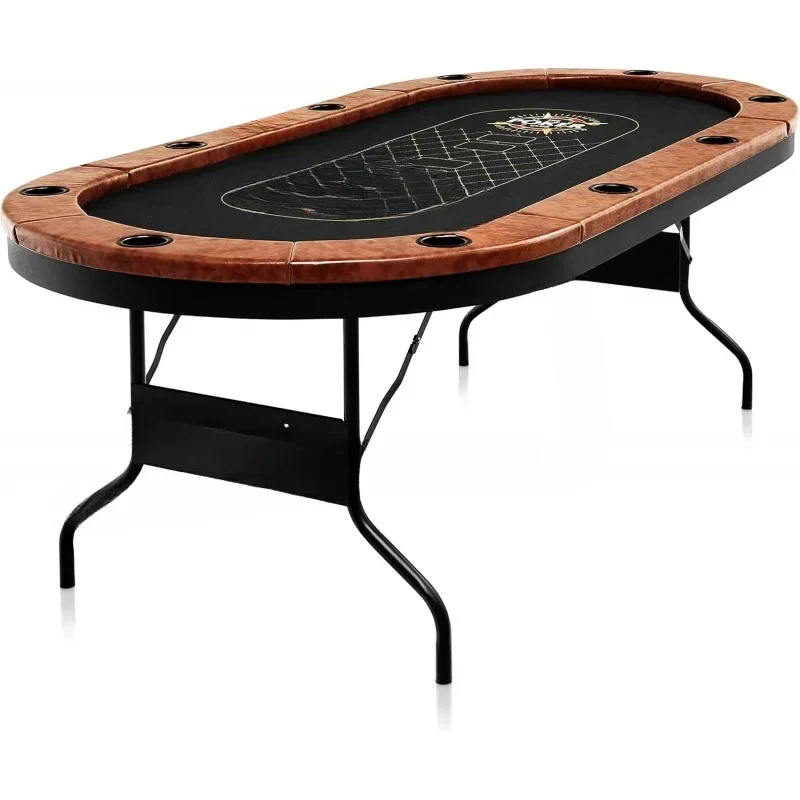 10-Player Oval Foldable Poker Table with Water-Resistant Cushioned Rail, 10 Cup Holders,