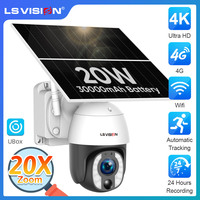 LS VISION 4K 8MP 20X Optical Zoom Solar Camera 24 Hours Recording 4G/WiFi Auto Tracking 30000mAh Battery Cameras 20W Solar Panel