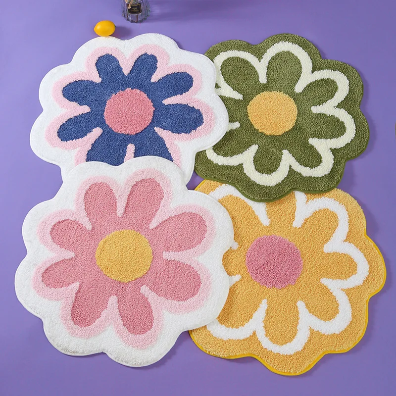 VIKAMA Simple Ins Flowers Imitation Cashmere Carpet Home Decoration Living Room Bedroom Non-Slip Mat Bathroom Absorbent Door Mat