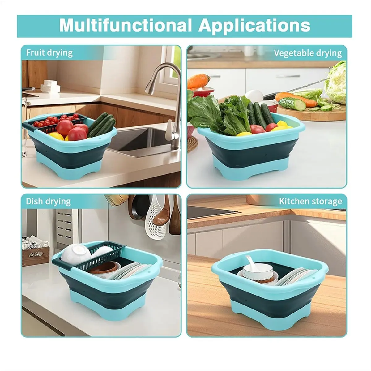 A013  Dish Basin with Drain Plug, Outdoor Multiuse Foldable Sink Tub, Wash Basin, Portable Kitchen Storage Tray