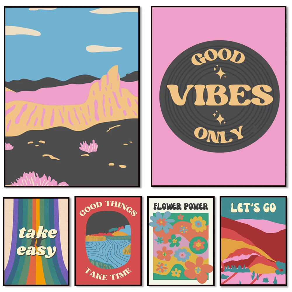 

Retro Poster Printable Art Colorful Vintage Wall Decor Retro Quote Wall Print Hippie Poster 60s 70s Digital Prints Boho