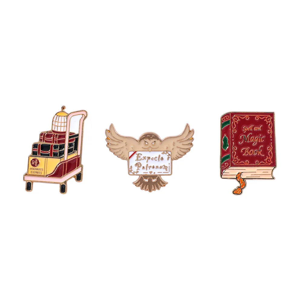 4 styles of Magical Academy admission list novelty pins: suitcase, acceptance letter, textbook, accessory pins