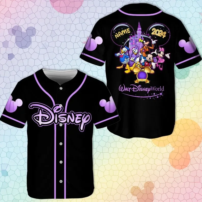 2024 Disney 50th Anniversary Mickey Mouse Black Rainbow Unisex Cartoon Custom Men Women Baseball Jersey Personalized Shirt