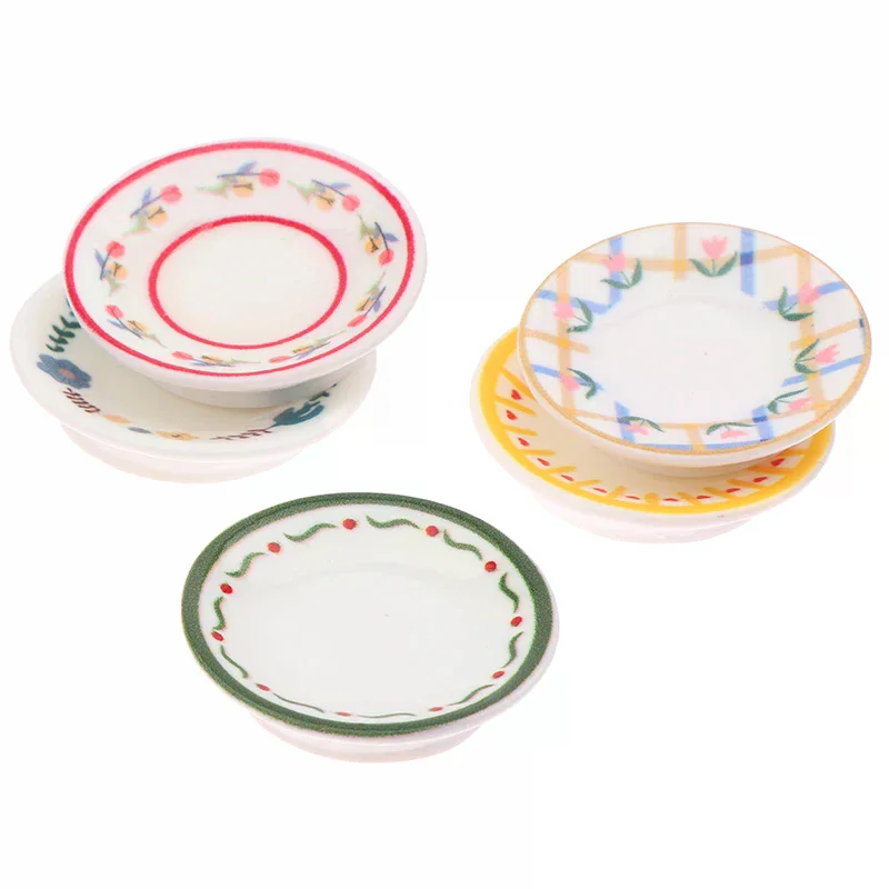 5 pçs 1/12 casa de bonecas mini placas simulação pratos modelo acessórios cozinha para casa boneca decoração crianças fingir jogar brinquedos