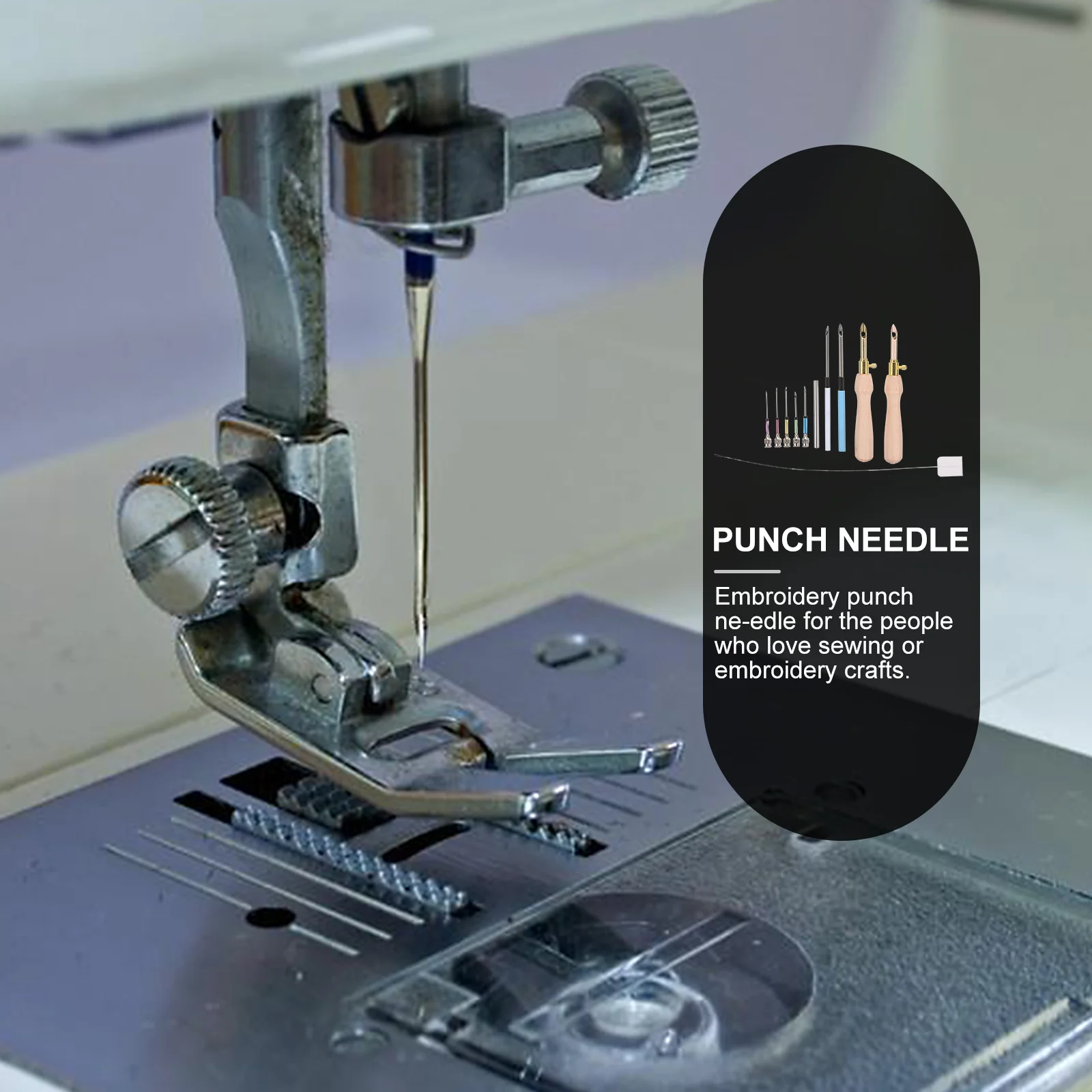 

1Set Embroidery Punch Needle Wooden Handle DIY Sewing Tool Durable Practical Travel Home Craft Kits Punch Needle