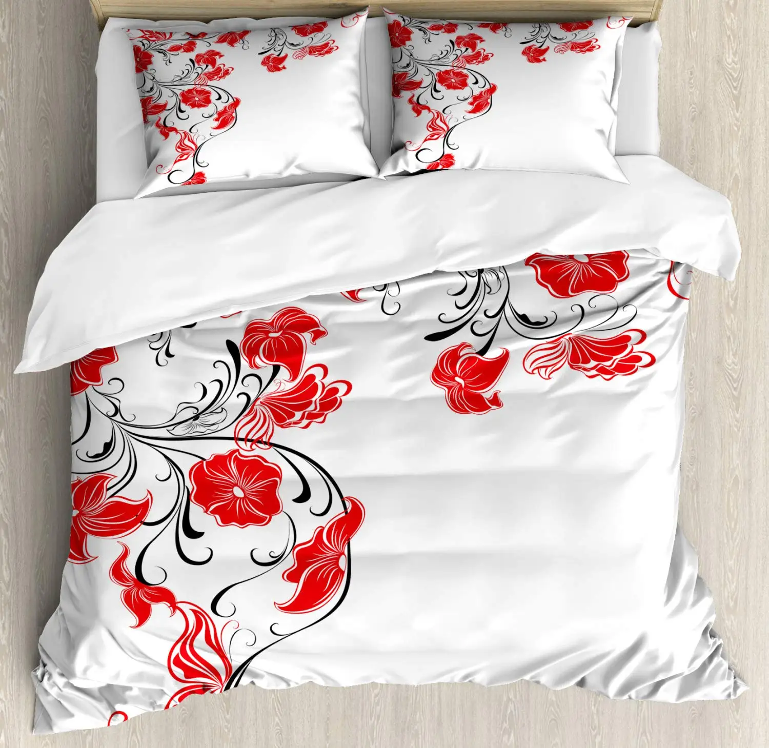 Japanese Duvet Cover Set Simplistic Cherry Blossom Tree Botanic Themed Pattern Fresh Organic Lines Bedding Set for Kids Girls