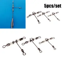 5pcs/lot Hot Splitter Trident Brass Barrel rolling swivel with pearl 3 way connector luminous T-shape fishing swivels