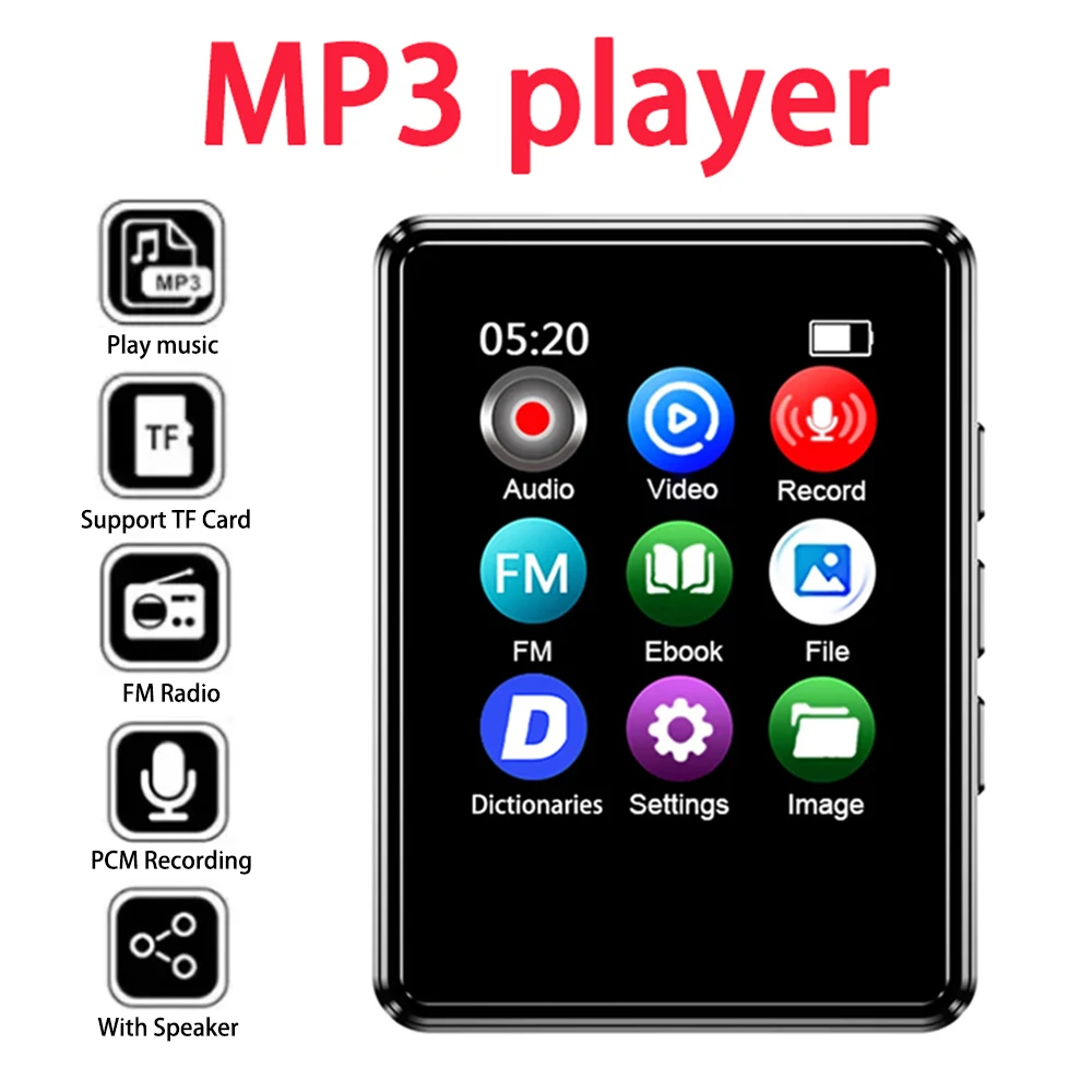 1.8inch MP3 Player Built-in Speaker Bluetooth 5.0 MP4 Video Player Portable Music Player Walkman w/FM/Radio/Recording/E-Book