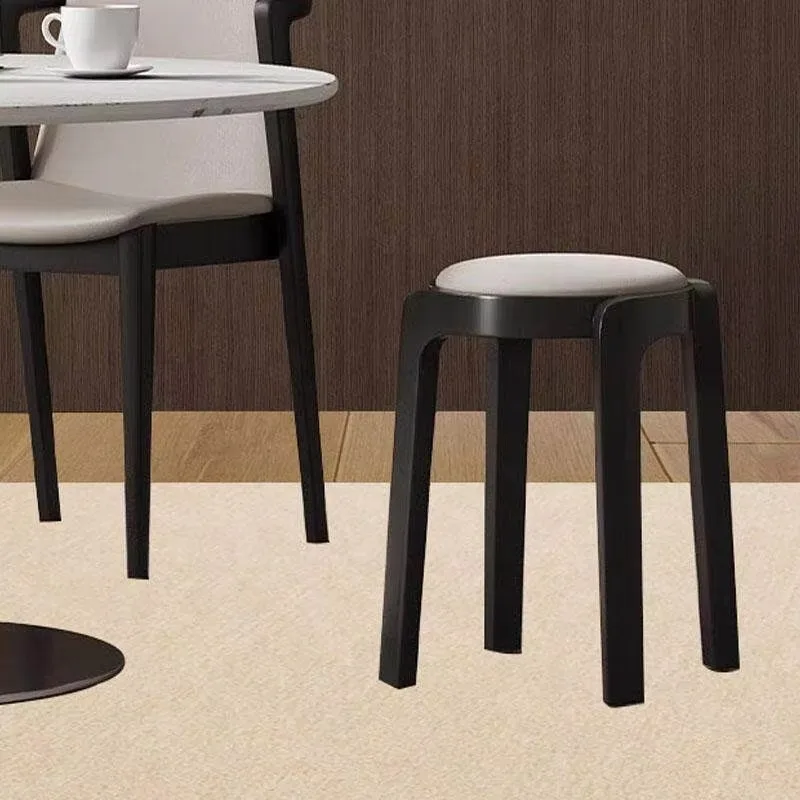 Nordic Solid Wood Stool with Soft Cushion Stackable Folding Anti-Slip-Living Room & Dining Bench Ottoman