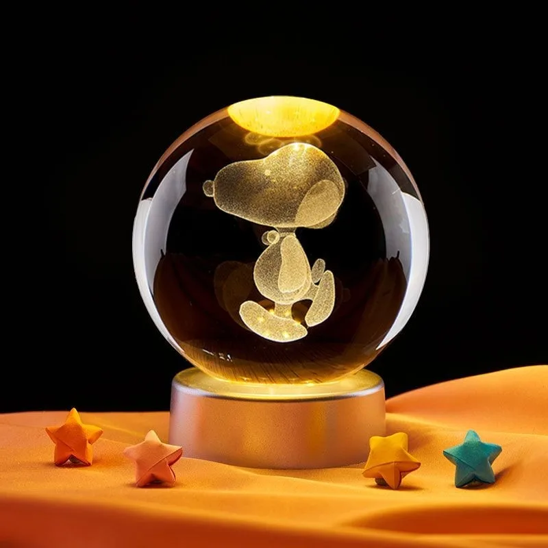 Cartoon Snoopy Cartoon Kawaii 3D Three-dimensional Inner Carving Crystal Ball High-value Night Light Creative Atmosphere Light view 3