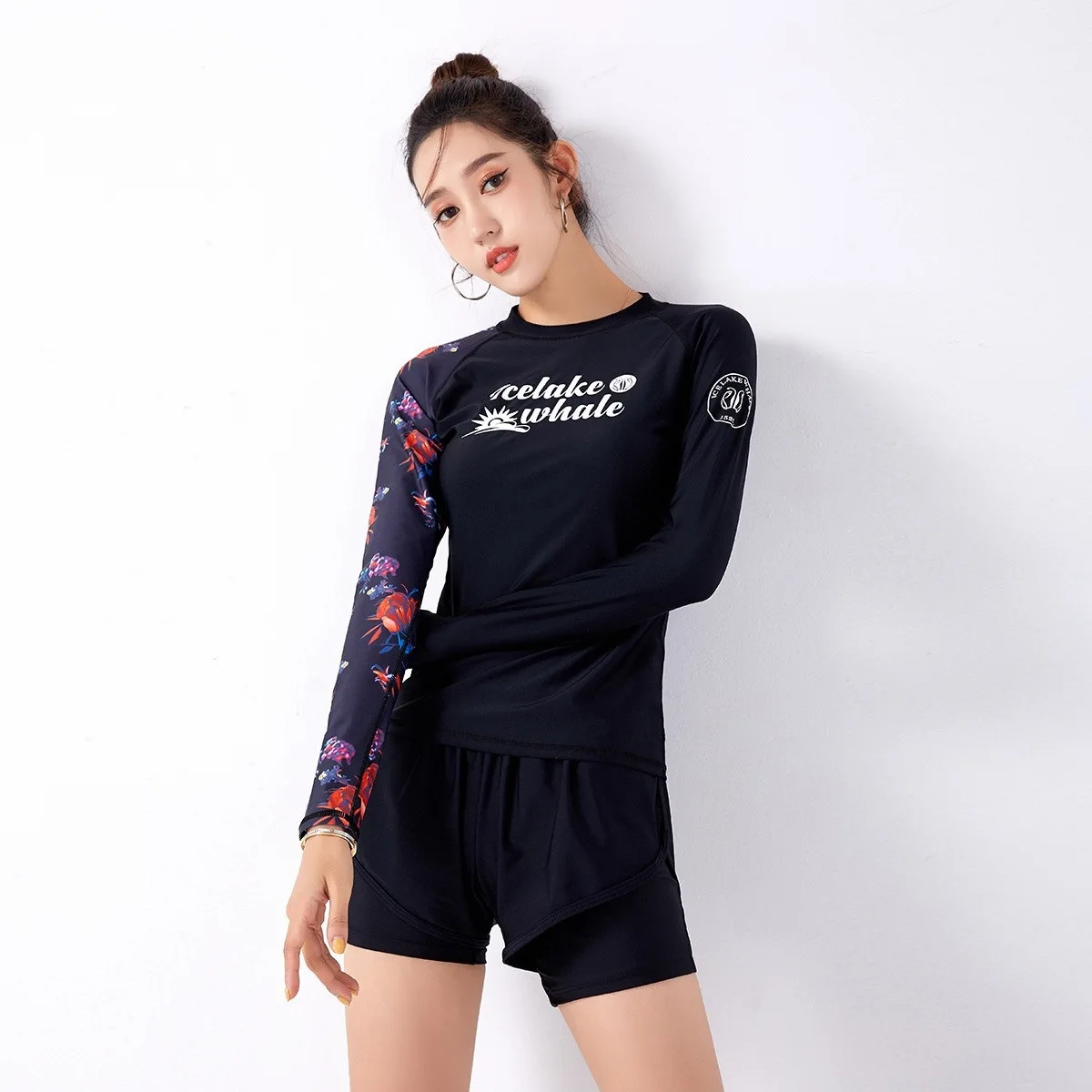 

Fashion Women's Swimsuit Floral Print Tankini Long Sleeve Swimwear 2023 Sports Beach Wear Two Pieces Surf Bathing Suit Shorts