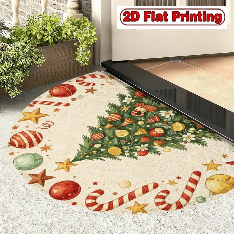 Vintage Christmas Half Round Doormat Xmas Tree Bauble Semicircle Carpet For Living Room Bedroom Front Door Welcome Floor Mat