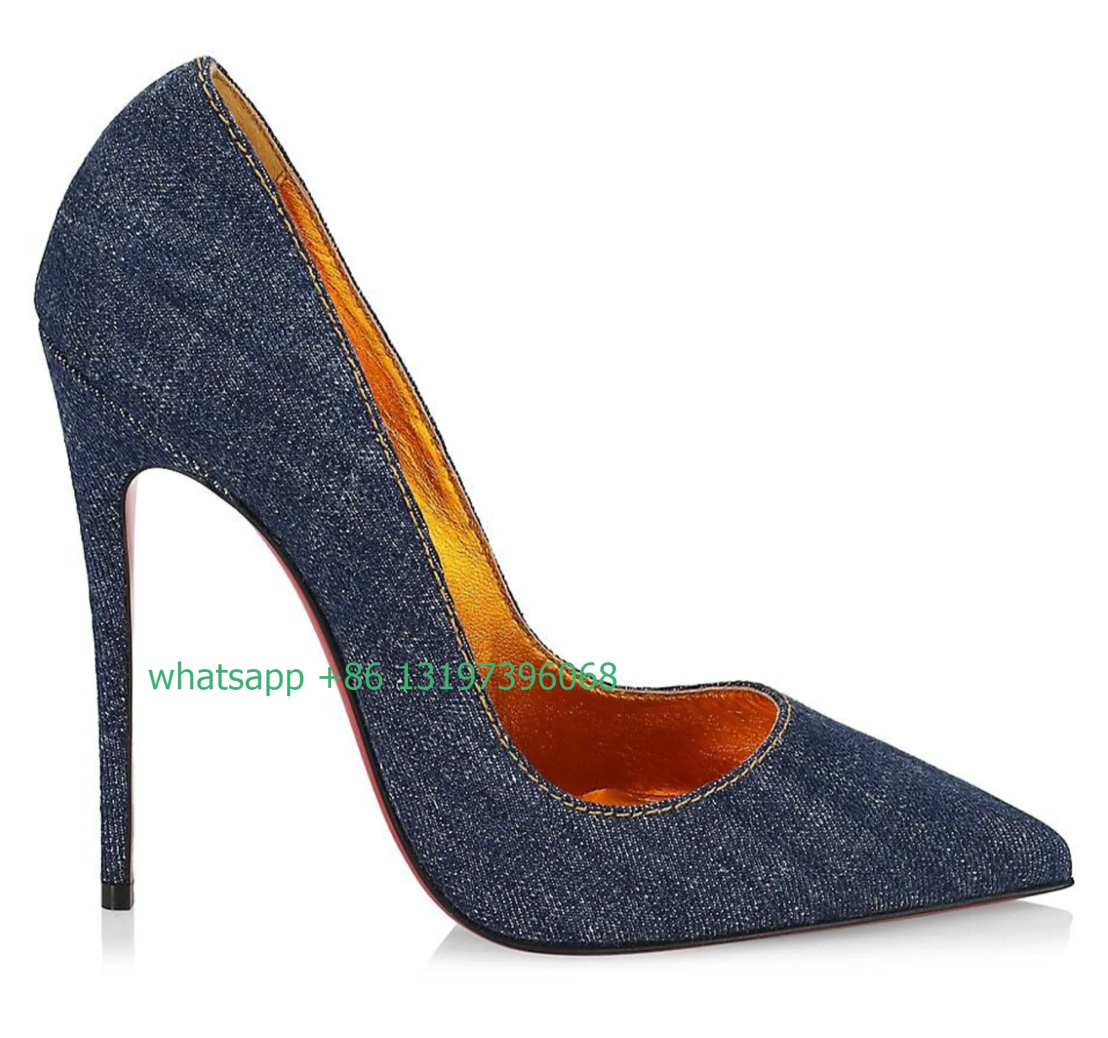 Lady Blue Denim Gold Stiletto Heel Pump Multicolor High High Heels Office Lady Pointed Toe 10cm 8cm 12cm High Heels Banquet Size