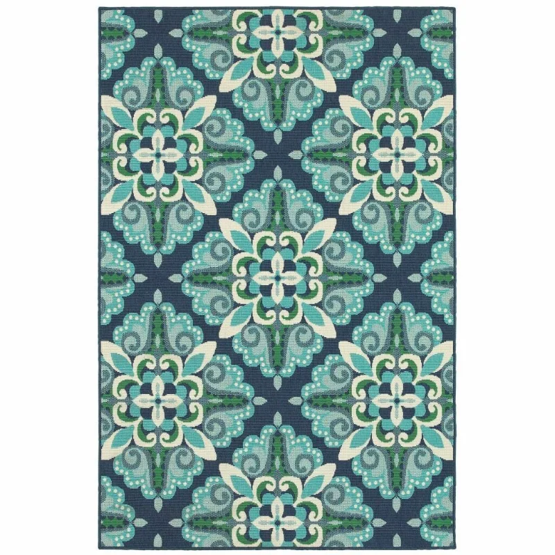 Indoor Outdoor Area Rug Unique&Durable 4'x6' Blue and Green Floral Rugs for Bedroom Living Room Carpet Home Decor