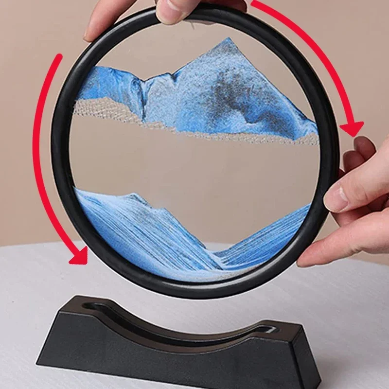 5/7/12 Inch 3D Quicksand Art Picture Round Glass Liquid Hourglass Deep Sea Sandscape Sandglass Creative Sand Clock Home Decor