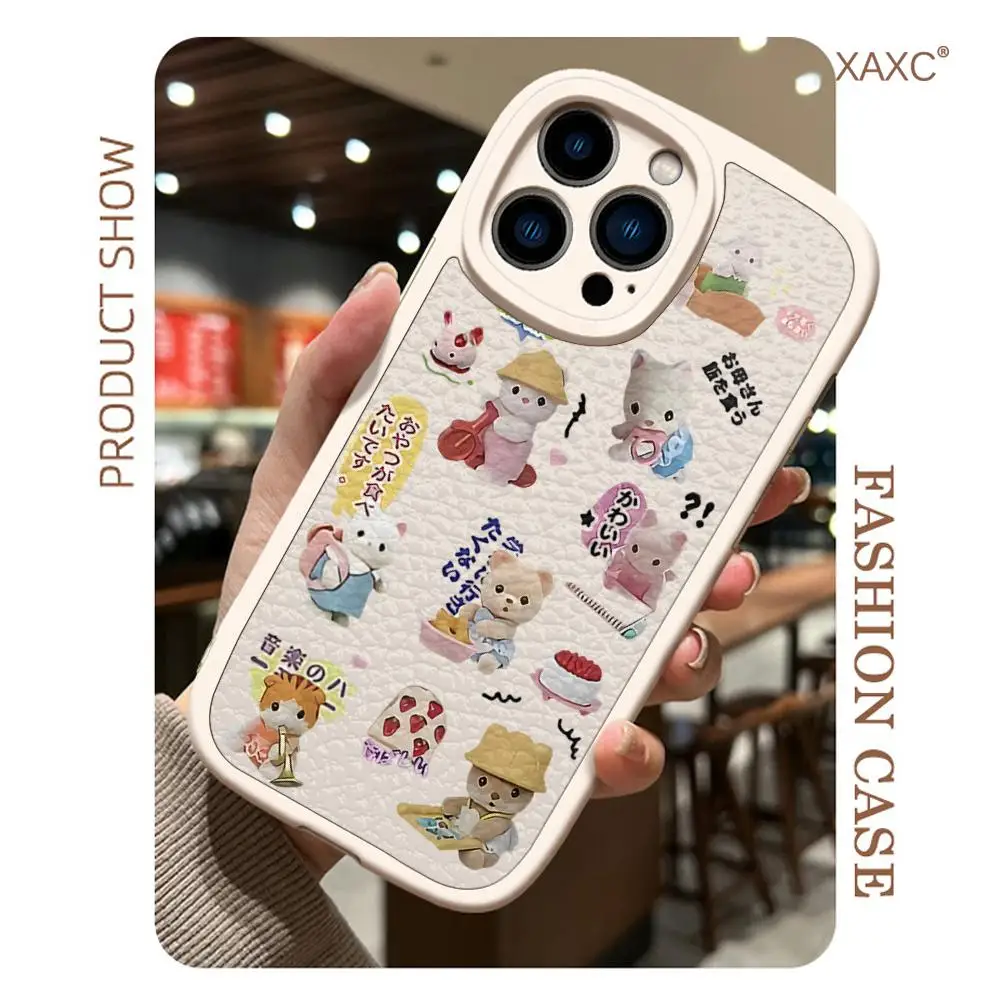 

Vintage Bear Animals Phone Case For Iphone15 Pro Max 14 Plus 11 13 12 16 X Xr Xs Woman Lambskin Silicone Covers