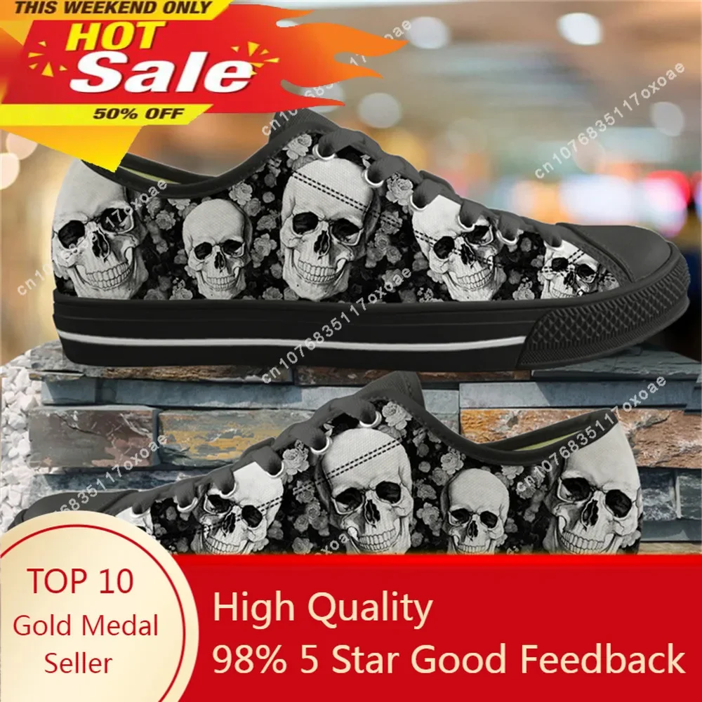 Doginthehole Punk Skull Print Shoes Woman Flats Footwear For Ladies Autumn Low Top Cavas Sneaker Femma Tennies Shoes Girl\'s Shoe