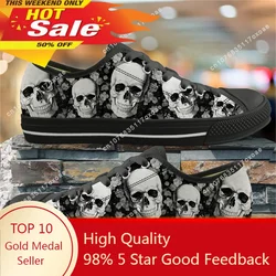 Doginthehole Punk Skull Print Shoes Woman Flats Footwear For Ladies Autumn Low Top Cavas Sneaker Femma Tennies Shoes Girl's Shoe