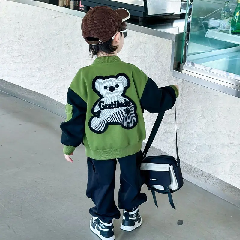 2025 New Boys Autumn Baseball Jacket for Kids Lightweight Windproof Sporty Hoodie Jacket for Children Boys Autumn Winter Outdoor