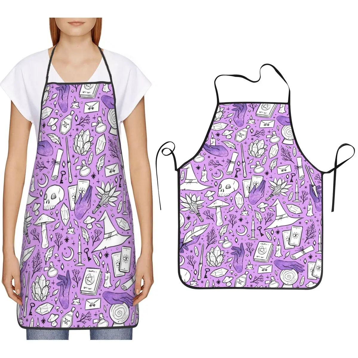

Vibrant Witchy Pattern Apron Chef Cooking Cuisine Tablier Bib Kitchen Cleaning Pinafore for Women Men Gardening