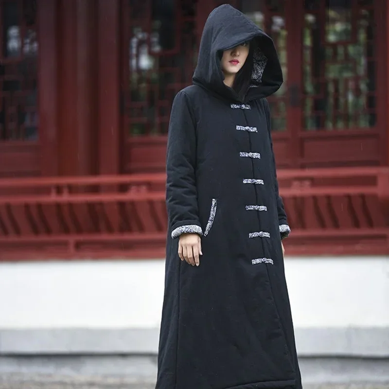 Ancient Costume Traditional Chinese Clothing Cotton And Linen With Hood Meditation Robe 116 MN3