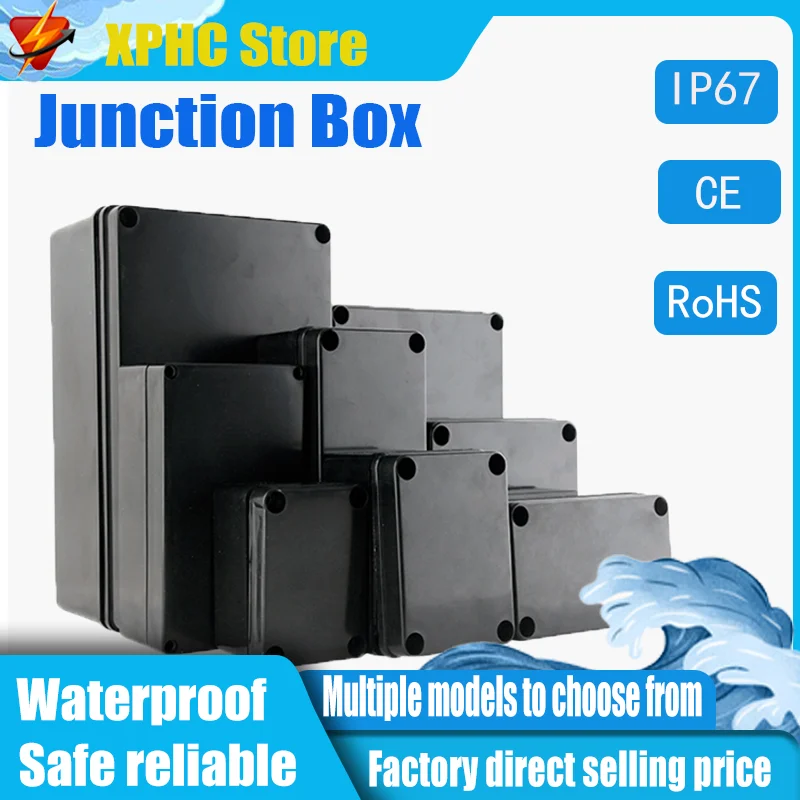 

Black Box ABS Waterproof Housing Electronic Safe Case Plastic Boxes Wire Junction Box Flame-Retardant IP67 Electrical Instrument