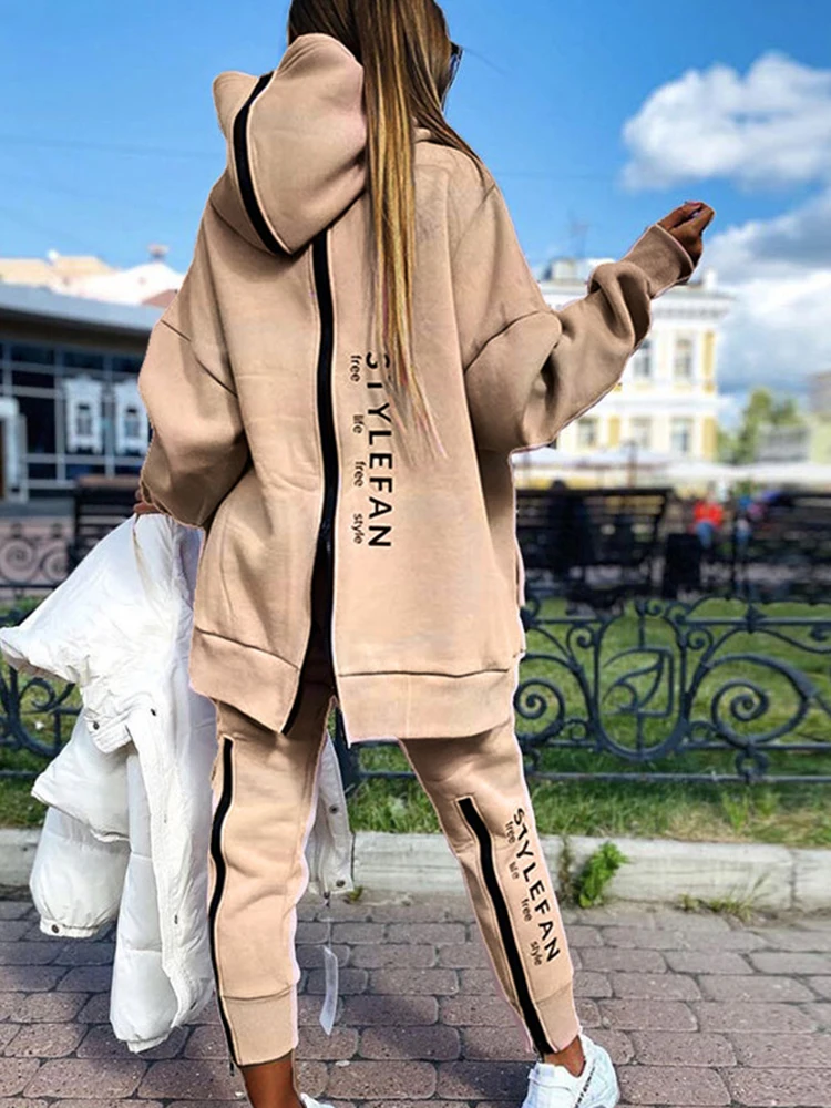 Letter Print 2 Piece Set Women Casual Tracksuit Korean Streetwear Oversize Suit Autumn Sweatshirt Pant Outfits Fashion Sportwear