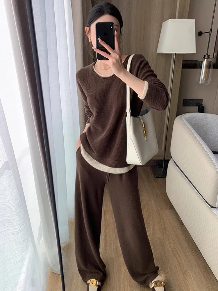 

Korean Loose Fashion Set Women's Spring New Style Slimming Top Wide Leg Pants Two Piece Set Comfortable High Waist T-Shirt