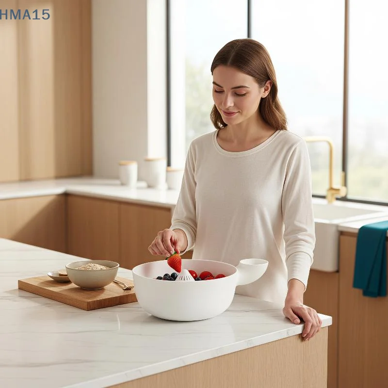 【YA】1PC Swirling Berry Washing Bowl Self-Spinning Fruit Vegetable Washer Drainable for Home Kitchen Accessory