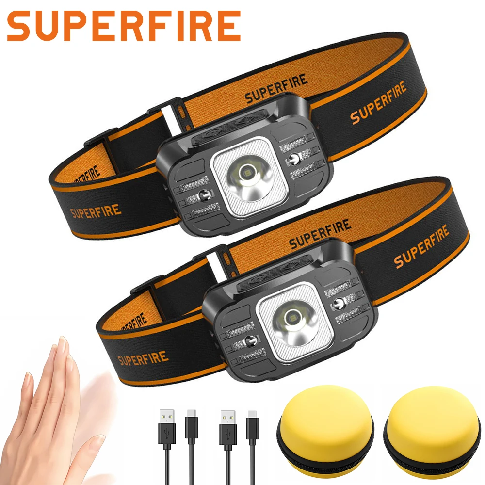 

SUPERFIRE HL75 Mini Led Strong Light Headlamp USB Rechageable Motion Sensor Headlight Portable Fishing Camping For Working lamp