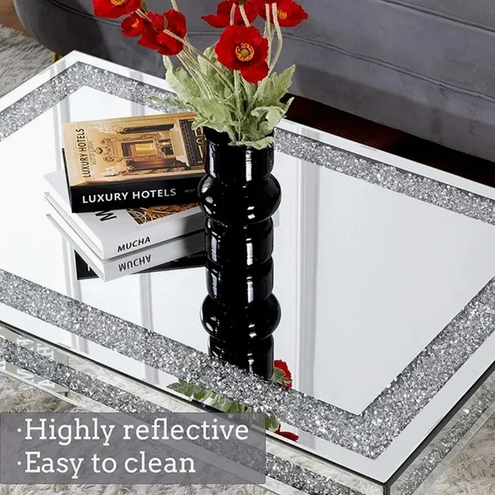 Picture 5: Large square mirror coffee table high-end broken diamond sand decoration, stable bracket support