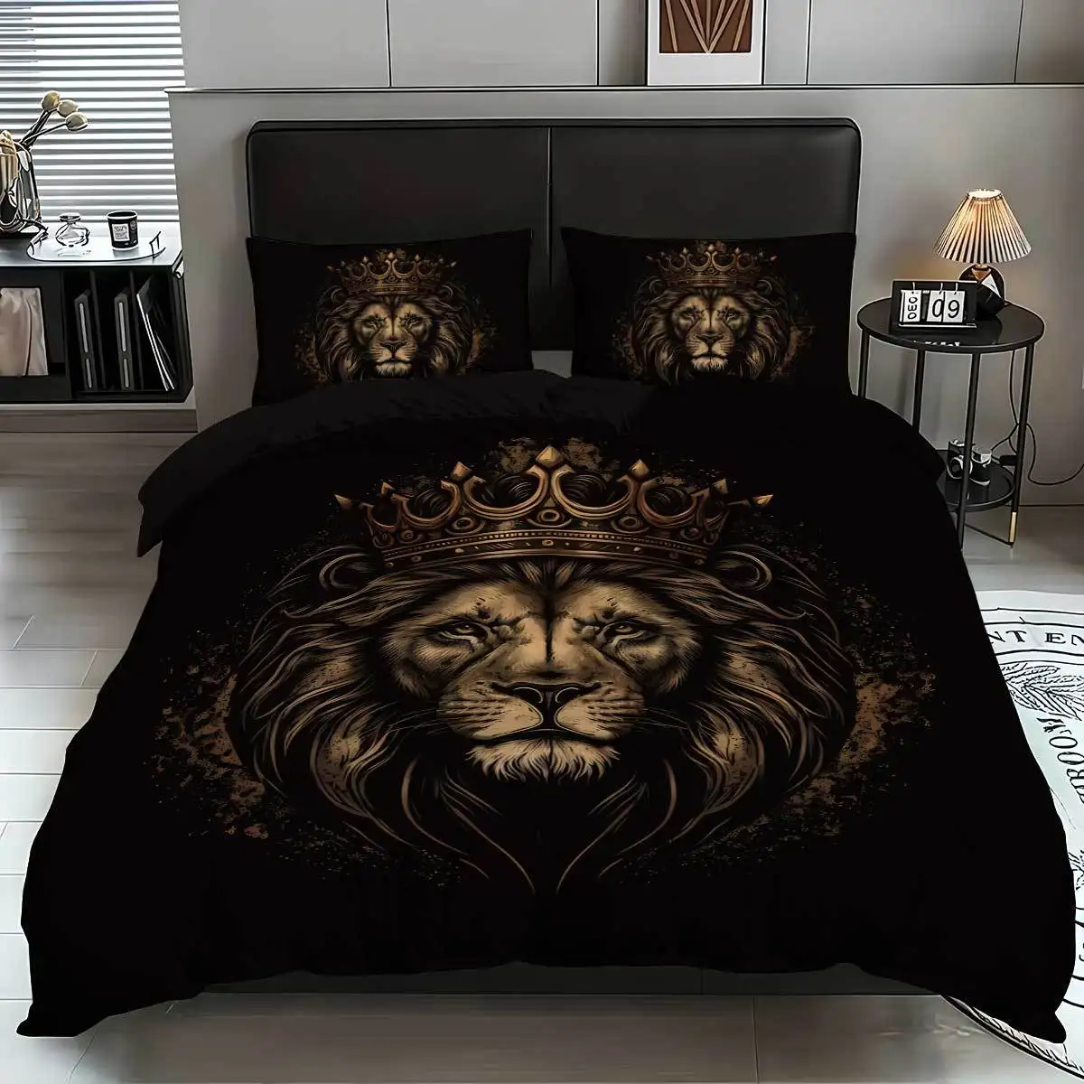 3pcs Lion Sphinx Bedding Set Grim Reaper 3D Printed Single Queen Size Duvet Cover Set for Kids Adult Bedroom Home Decor
