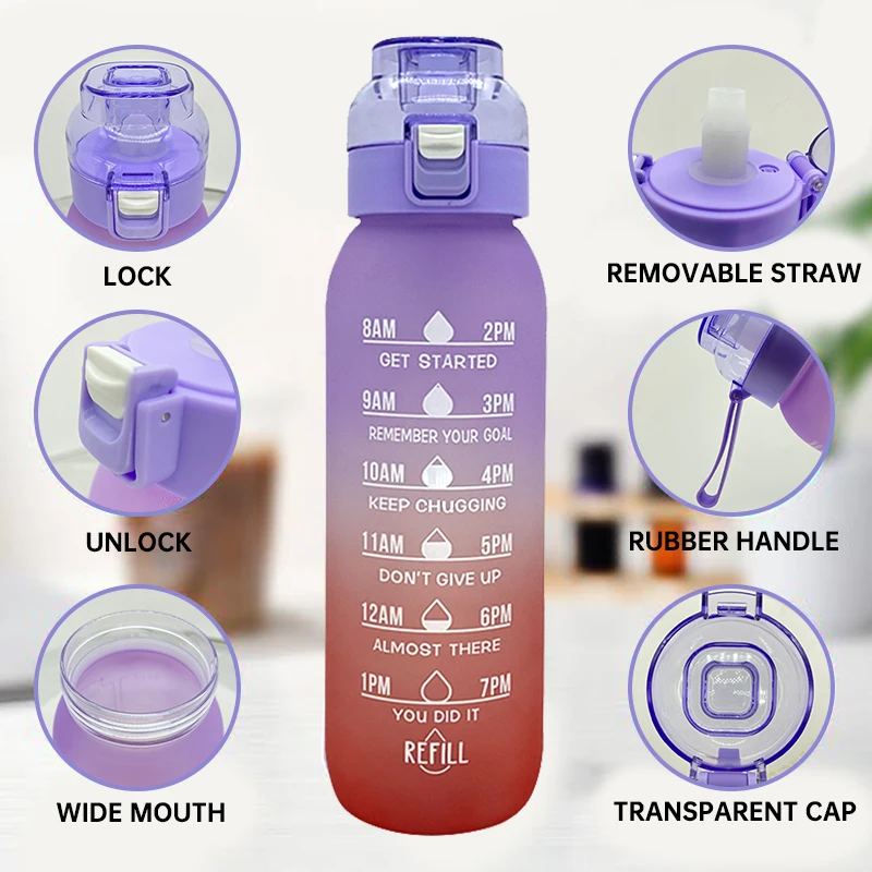 LUSQI 1LGradient Scale Flavor Water Bottle With 2Pods Scent Water Cup Fragrant Kettle For Travel Sports Summer Drinkware