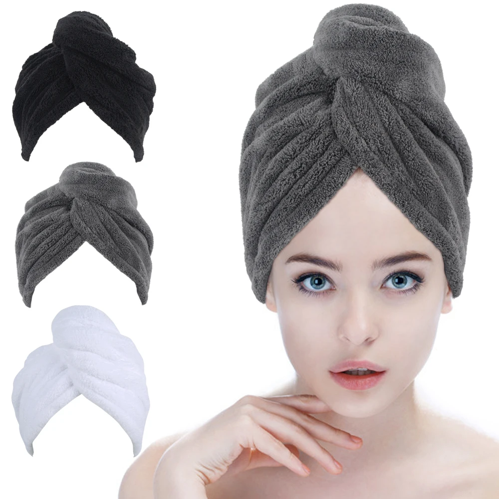 2022 Hot Sale Super Absorbent Microfiber Hair Towel Wrap Turban Spa Head Drying Cap For Women 25cmx65cm 2 Pack Black