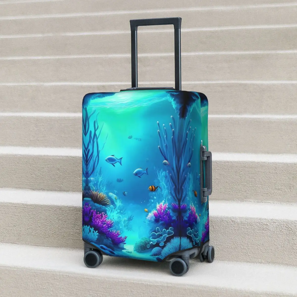 Fish Suitcase Cover Vacation Sea Life Print Elastic Luggage Case Business Protector