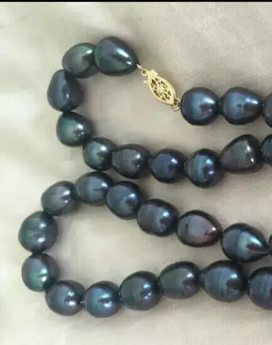 NEW 10-12mm baroque tahitian black green pearl necklace 18inch