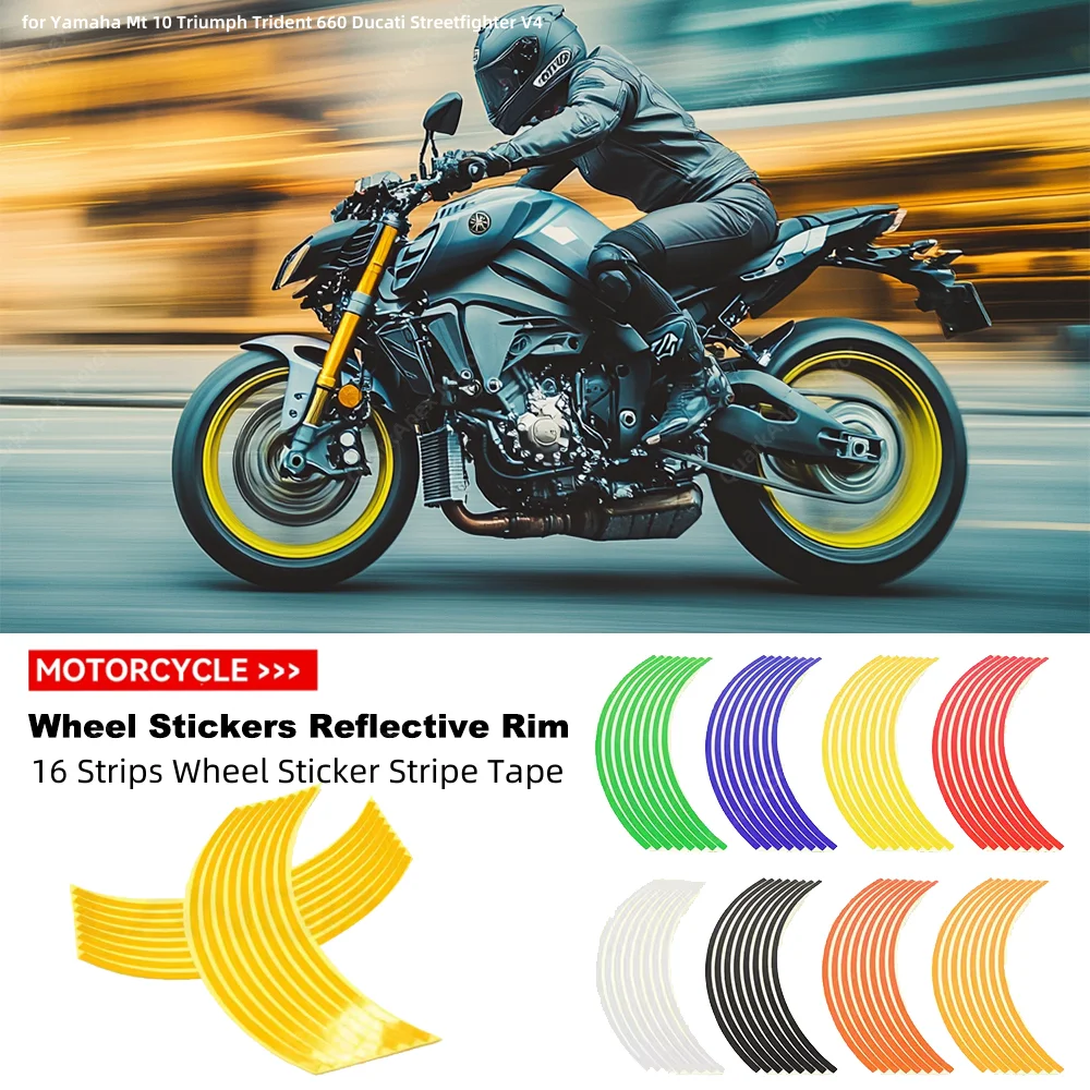 16 Strips Wheel Sticker Stripe Tape Bike Motorcycle 17 18 inch for Yamaha Mt 10 Triumph Trident 660 Ducati Streetfighter V4