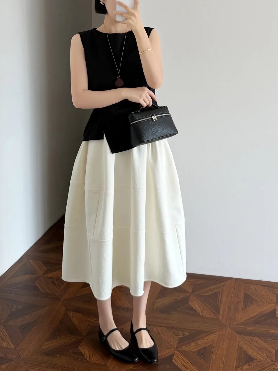 

Summer Gentle Wind A-Line Midi Skirt Flared Pure Color High Waist plus Size Women's Casual Commute Style Rigid Fabric