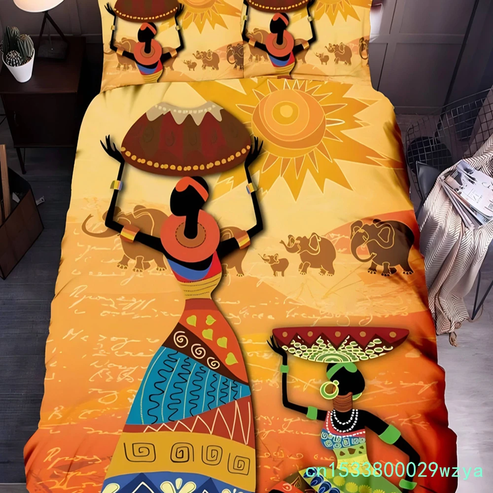 African Woman 3D Printed Quilt Cover Retro Exotic Tribal Black Girl Pattern Bedding Cover Luxury Home Textiles Duvet Cover Sets