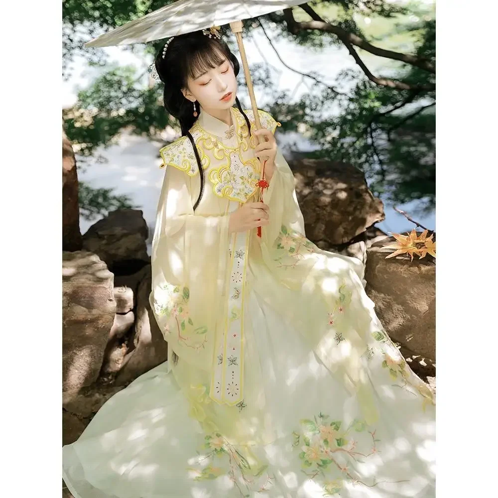 

female flower language butterfly cloud shoulder Ming system three-piece stand-up collar long shirt Chinese style spring style