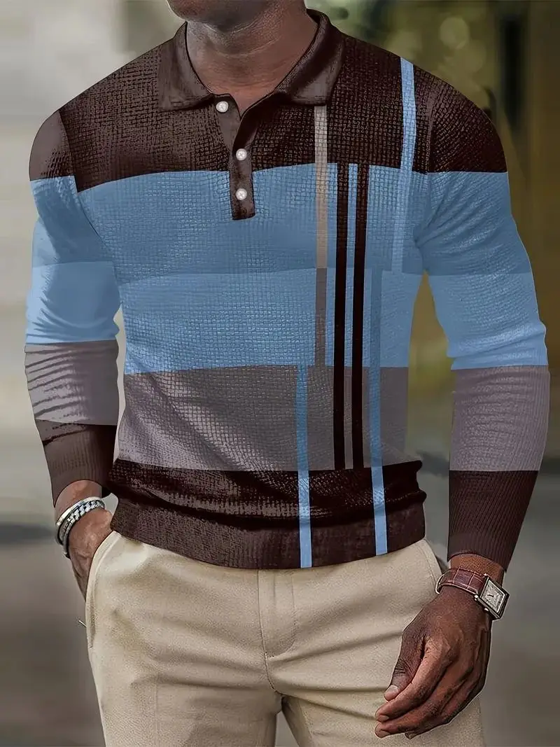 

Men's Striped Gradient Rugby Long Sleeve Polo Shirt Lapel Sports Leisure Outdoor Office Daily Wear Button Spring Autumn Winter