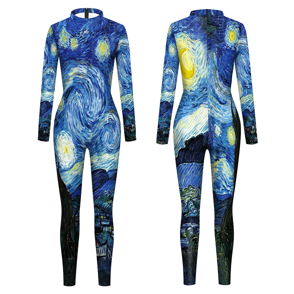 The Starry Night Pattern tuta donna Spandex tuta elastica Fancy Halloween Cosplay Costume Outfit adulto Zentai Suit