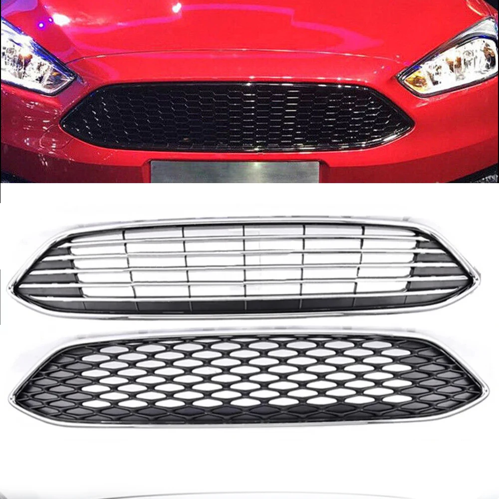 For Ford Focus 2015‑2018 ABS Gloss Black Honeycomb Front Bumper Upper Racing Grille