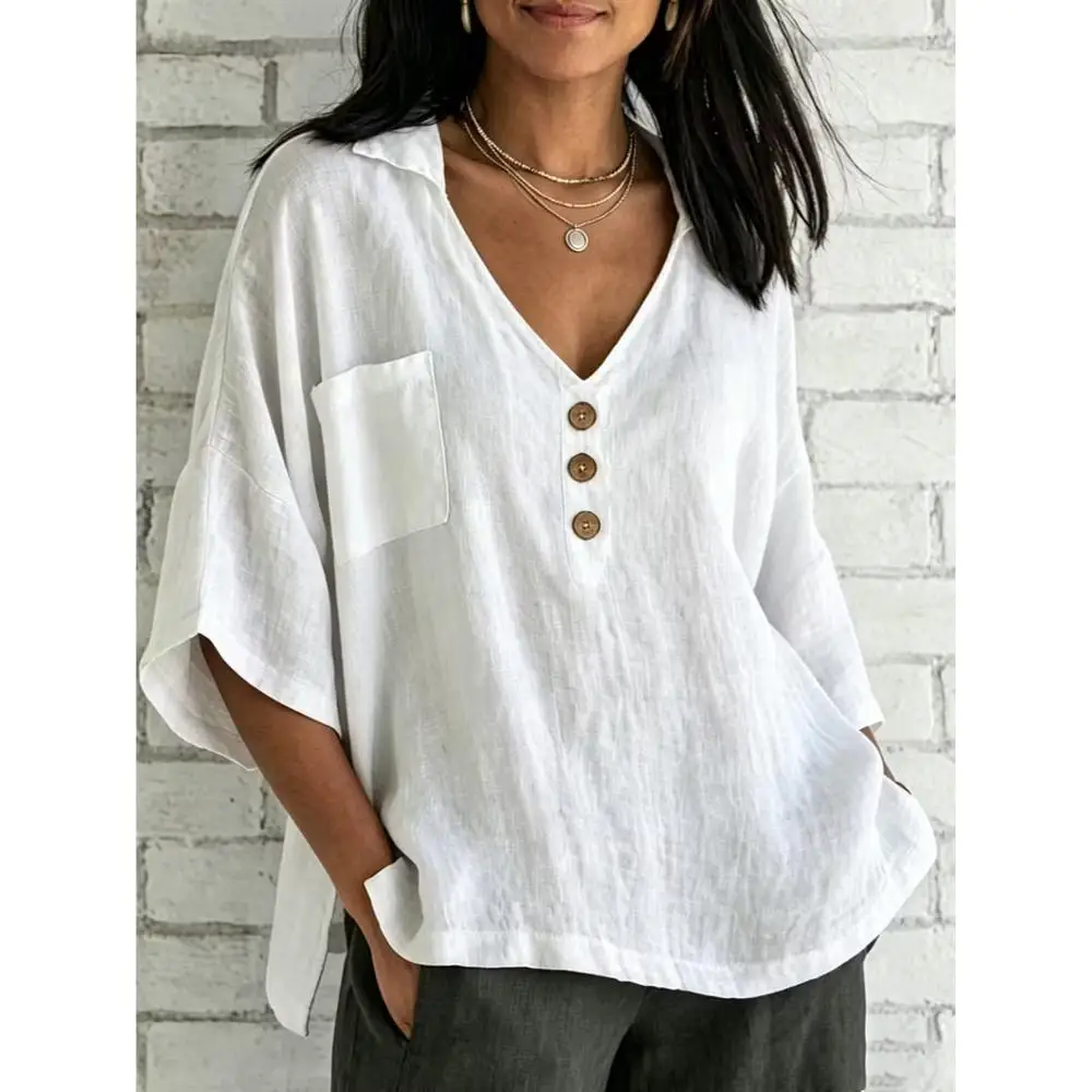 A 100% Cotton Women's Top, Breathable Cotton Fabric, Double Cotton Pocket Design on the Front, Simple and Versatile.